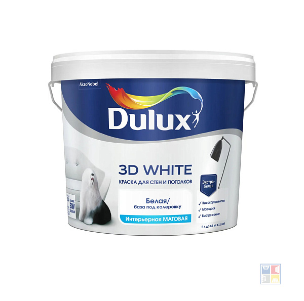 Краска для потолков белая матовая 3D White Dulux 5 л 