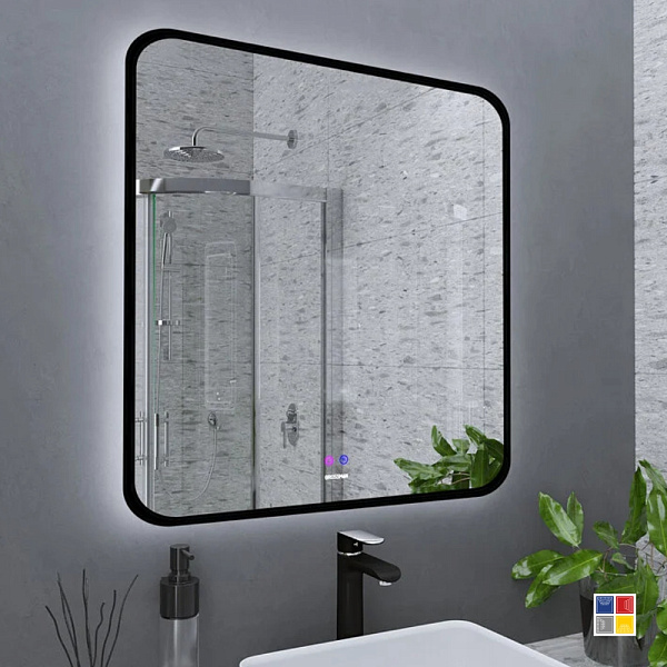 Зеркало Elegans Black 80x80 с подсветкой и подогревом 