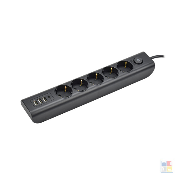 Удлинитель MODERN 5 розеток с/з+USBх4, 2м, черный 