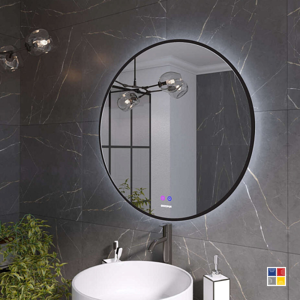 Зеркало Cosmo Black 70x70 с подсветкой и подогревом 